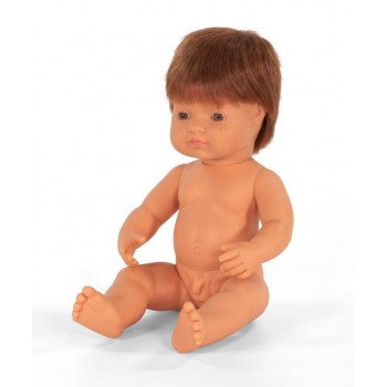  Miniland Doll - Caucasian Boy, Brunette, 38 cm POLLY BAG Anatomically Correct Baby Doll