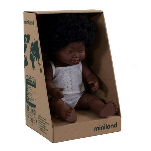 Products Miniland Doll - African Down Syndrome Girl, 38 cm, Anatomically Correct Baby