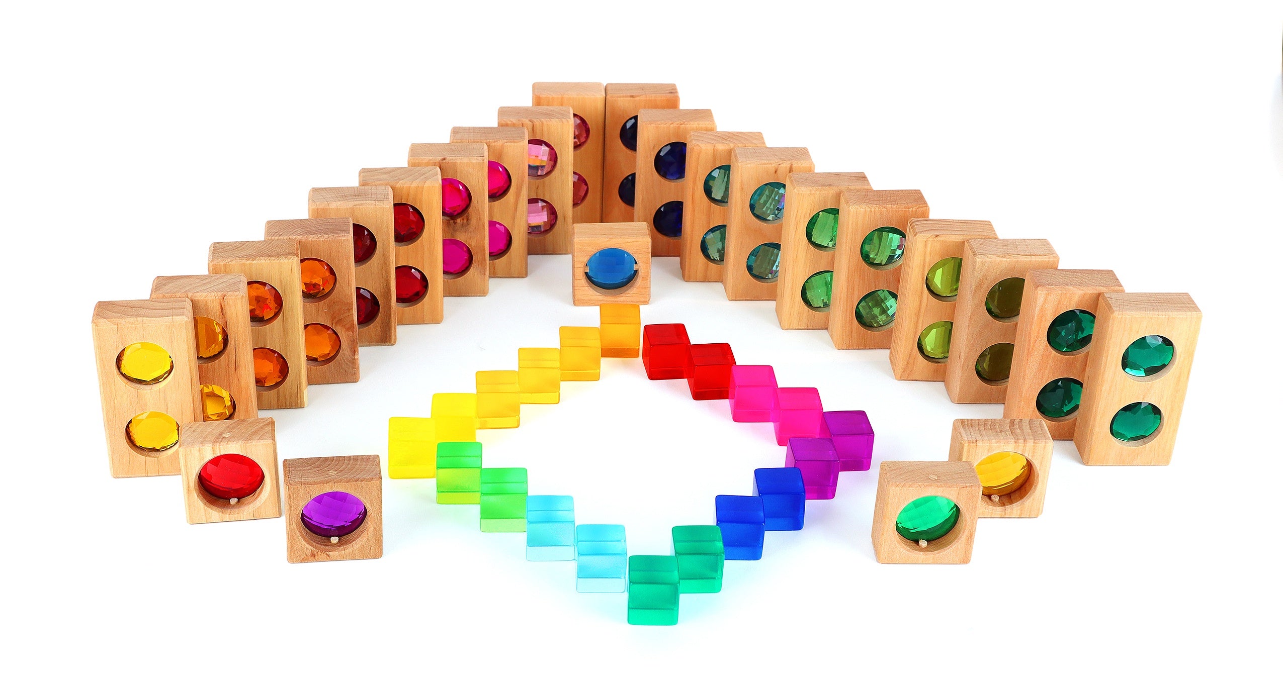 Bauspiel - Colour Track Wooden Blocks with Lucite Cubes - 45 pcs