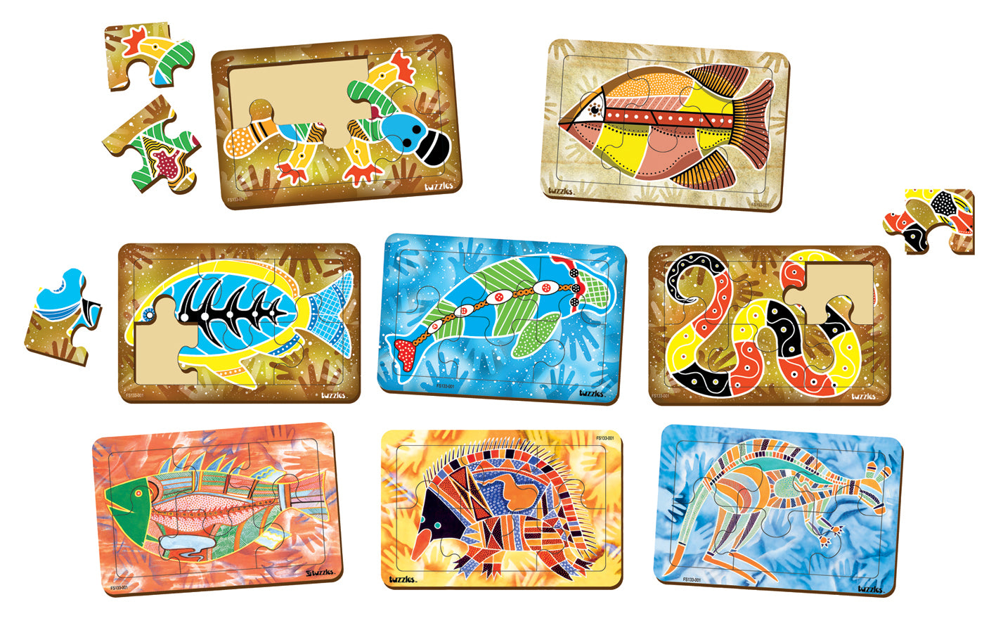 Tuzzles Aboriginal Art set of 8 Tray Puzzle