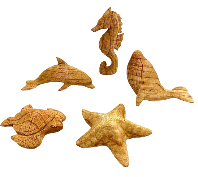 PAPOOSE - Sea Animals -  Hand Carved Wooden- Set of 5