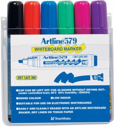 Artline 579 Chisel 5mm - Whiteboard Marker - Pack of 6 Asst