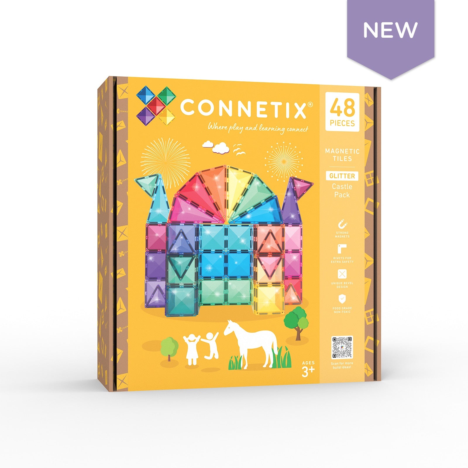 CONNETIX Magnetic Tiles - Glitter Castle Pack 48 Piece NEW