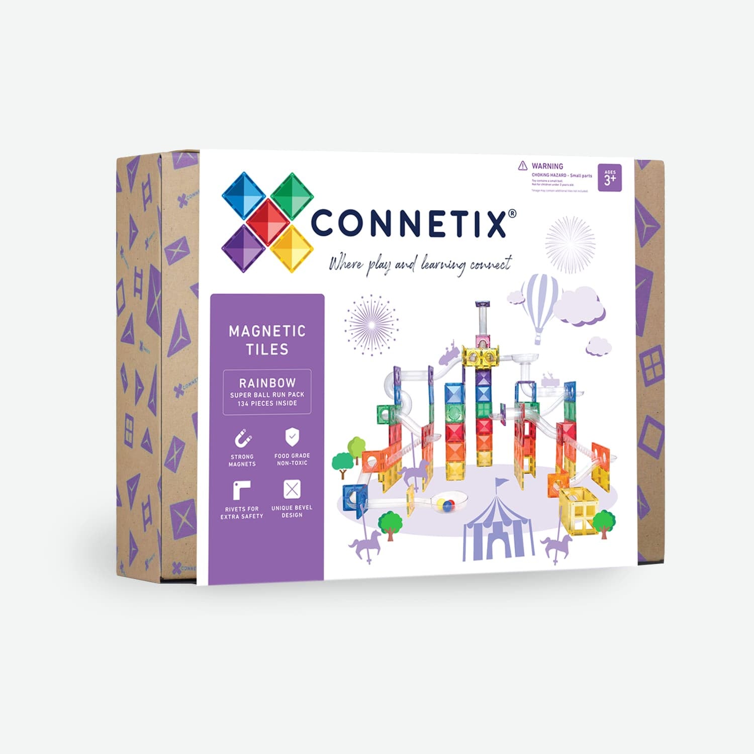 CONNETIX Magnetic Tiles -Rainbow Ball Run Super Set -134 Piece NEW -NEW
