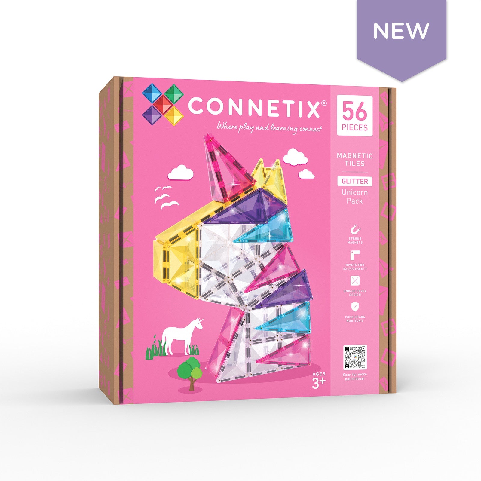 CONNETIX Magnetic Tiles - Giltter Unicorn Pack - 56 Piece