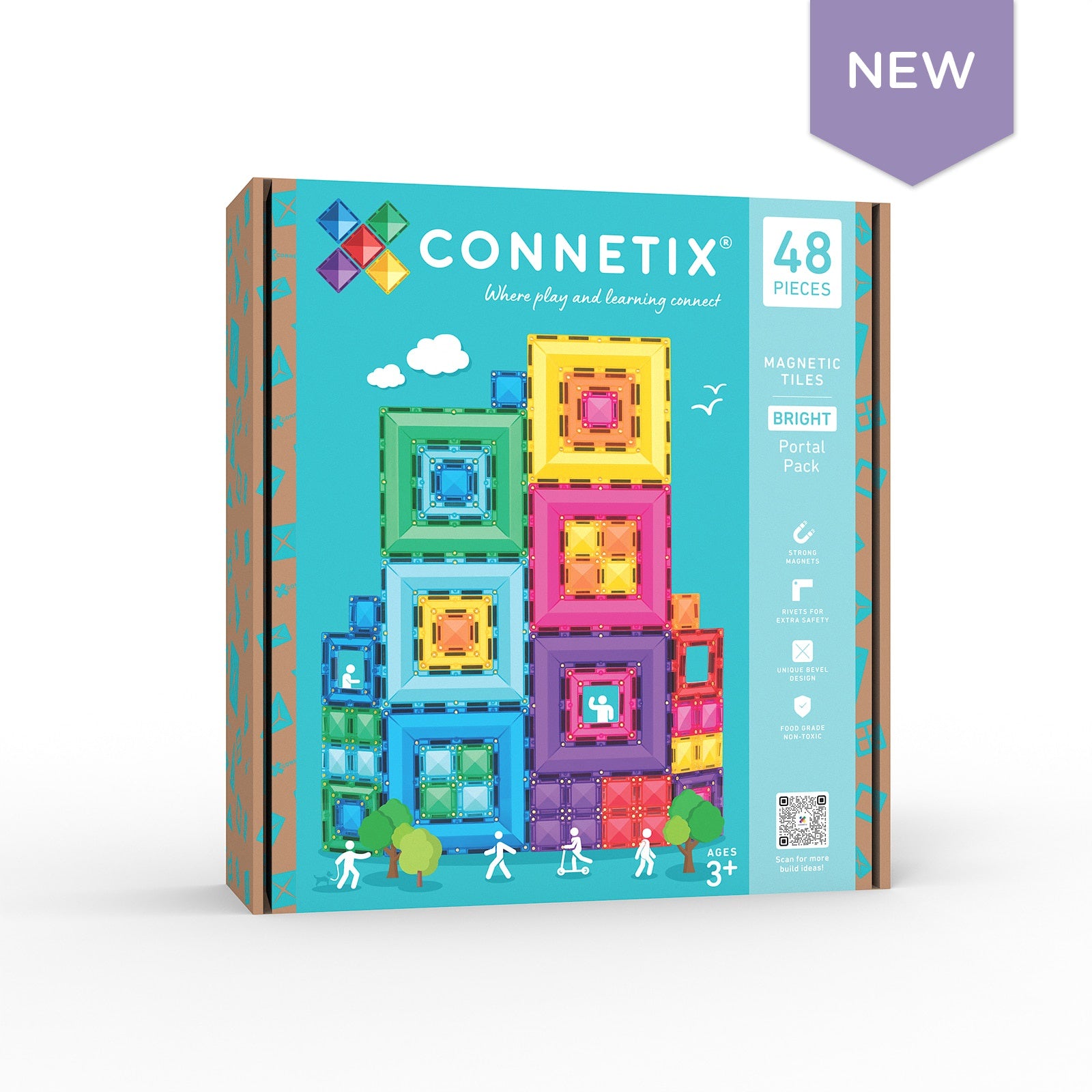 CONNETIX Magnetic Tiles - Bright Portal Pack -  48 Piece