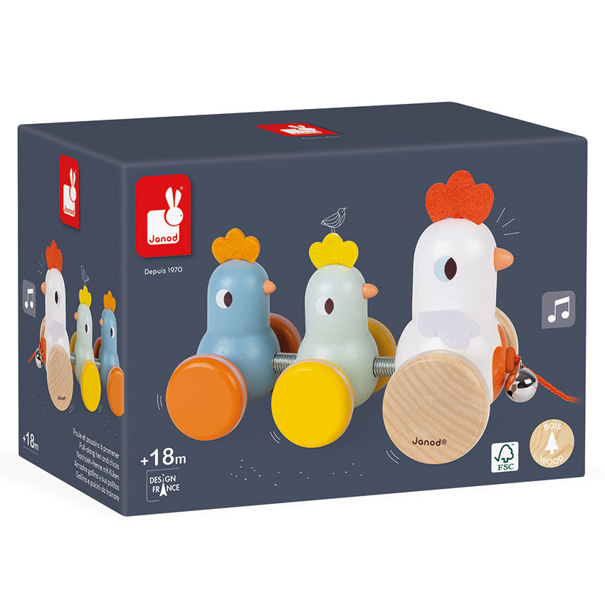 JANOD Pull Along -  Hen with Eggs