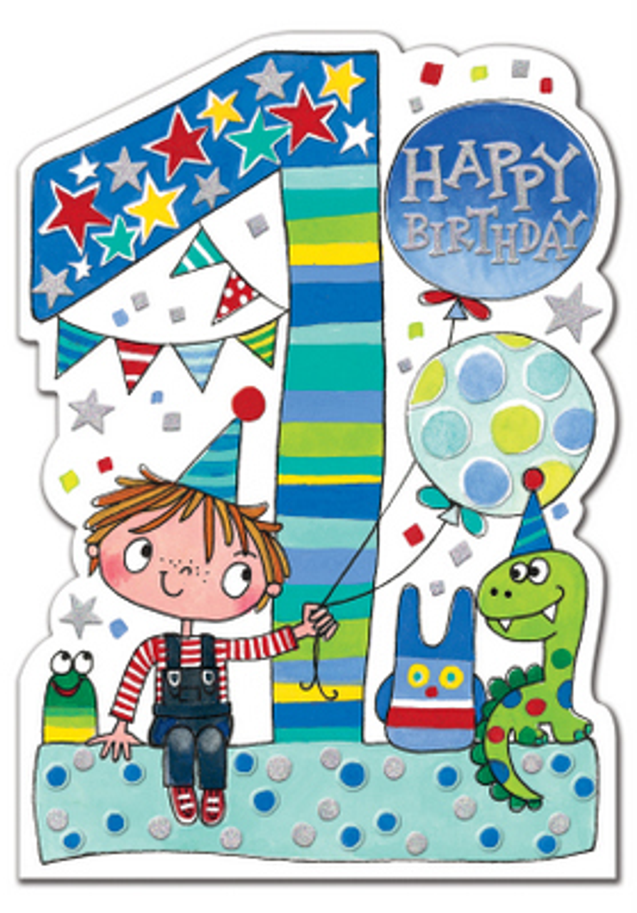 Greeting Card - Age 1 Boy & Toys (Die-cut)