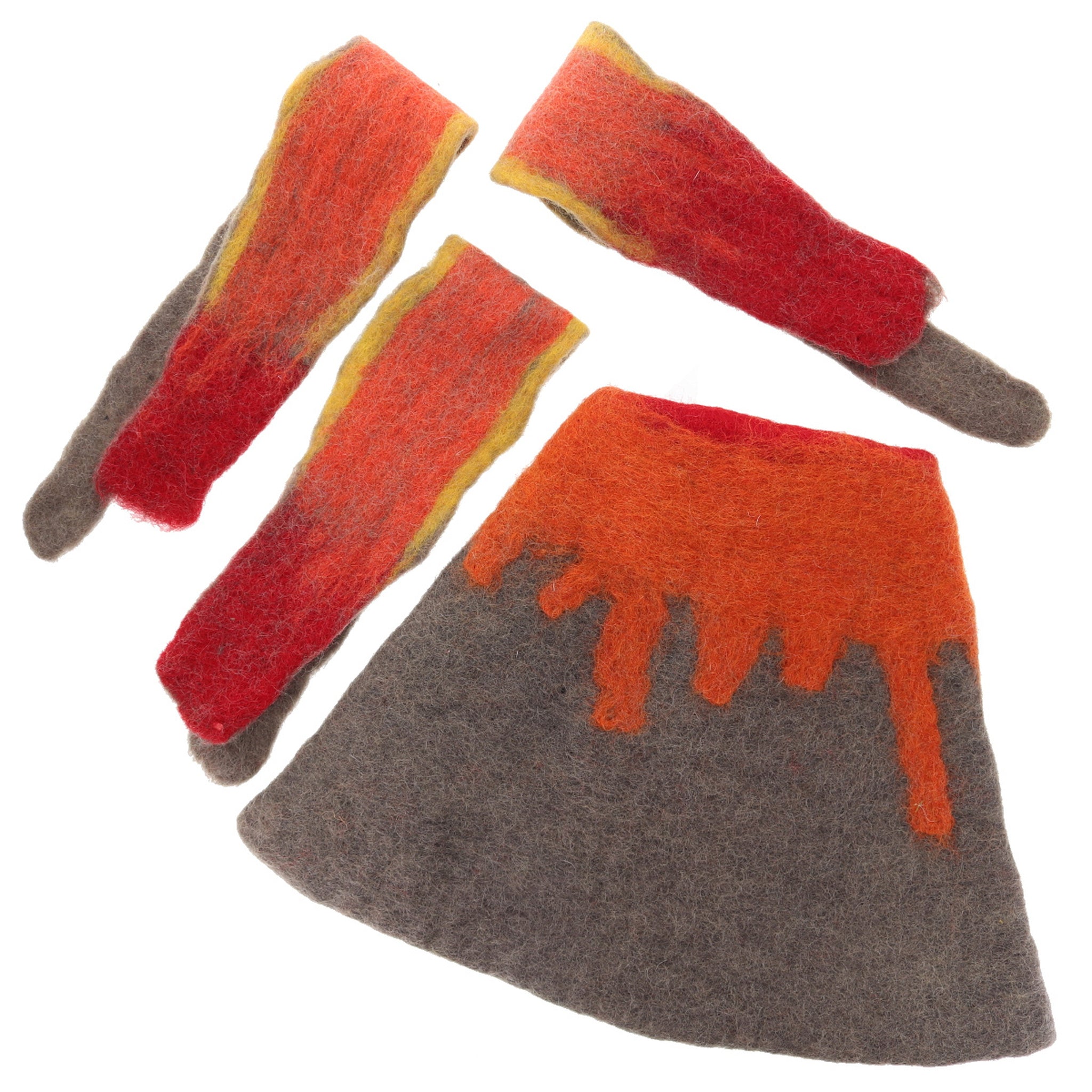 PAPOOSE -  Volcano+3 Lava streams - Felt & Wood - Set of 3