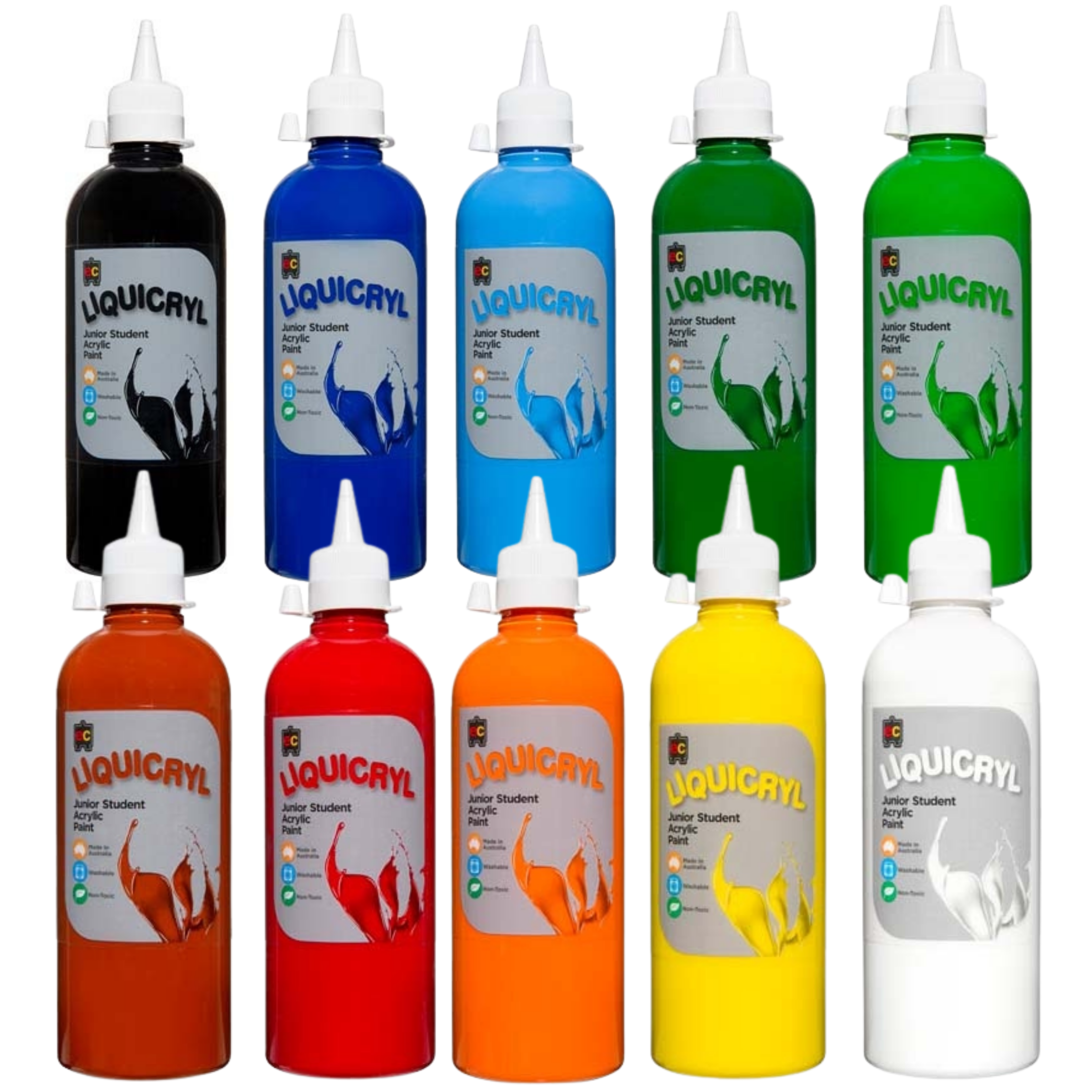 EC Liquicryl Junior Student Acrylic Paint - 500ml - Set of 10