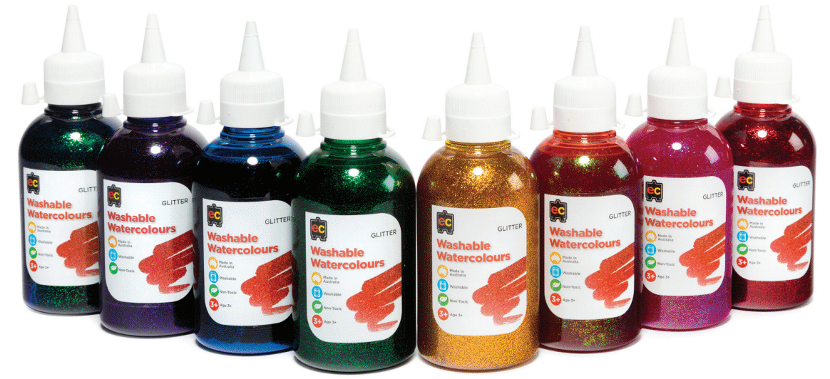 Washable Glitter Water Colours- 250ml Set 8